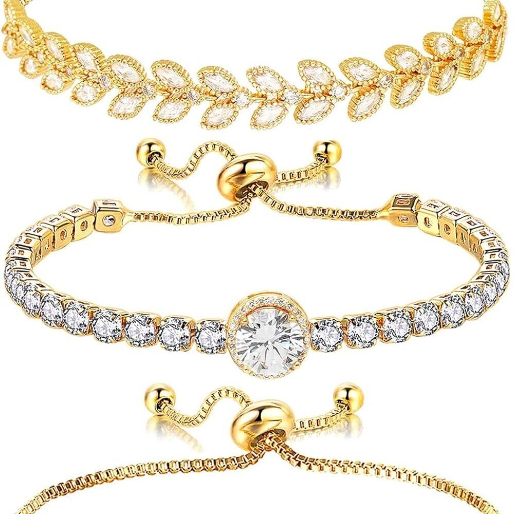 Women’s Cubic Zirconia Tennis Bracelet Adjustable Gold Silver Slv Chain